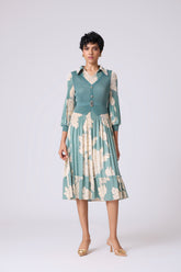Thea Printed Dress - Dusty Teal